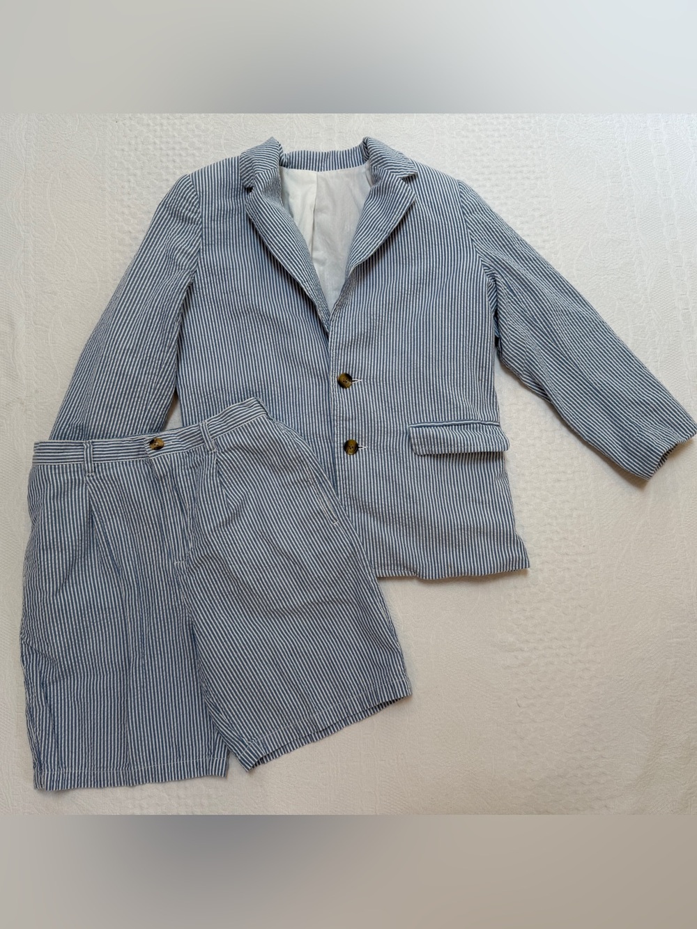 Seersucker Suit Jacket Shorts Talbots Kids Boys Size 7 Preppy Classic